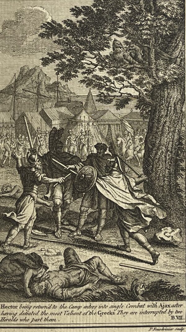 Trojan War Hector et Ajax se battent Guerre de Troie Engraving 1725 Picart