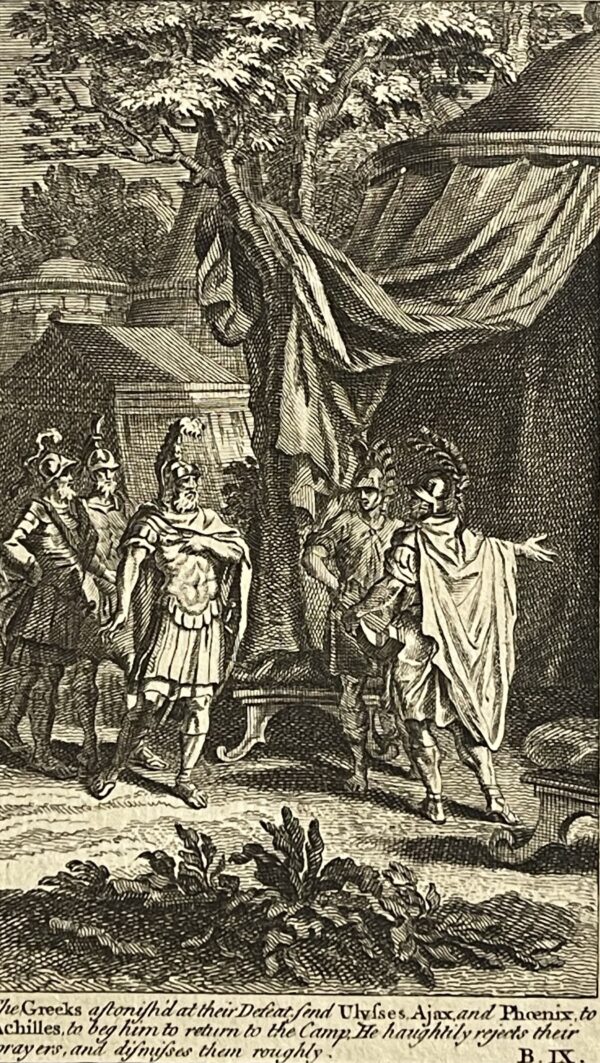 Trojan War Phénix Ajax et Ulysse chez Achille guerre de Troie Engraving 1725
