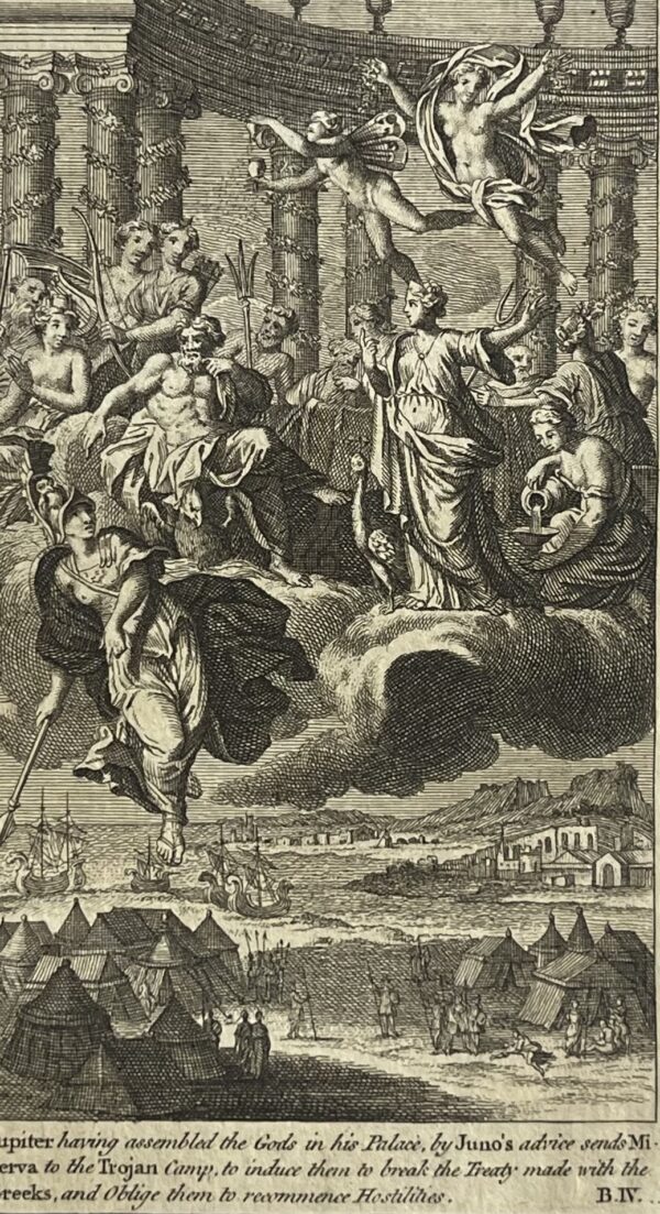 Trojan War réunion des dieux sur la guerre de Troie Engraving 1725