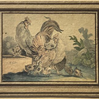 Jean Baptiste Huet attributed original watercolor c 1780 French rooster hens