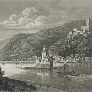 CHÂTEAU GUTENFELS ET LE PFALZ Vallée du Rhin Gravure c 1850 Allemagne Engraving