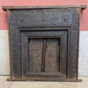 Antique Indian Carved Wooden Window Floral Architectural Panel India