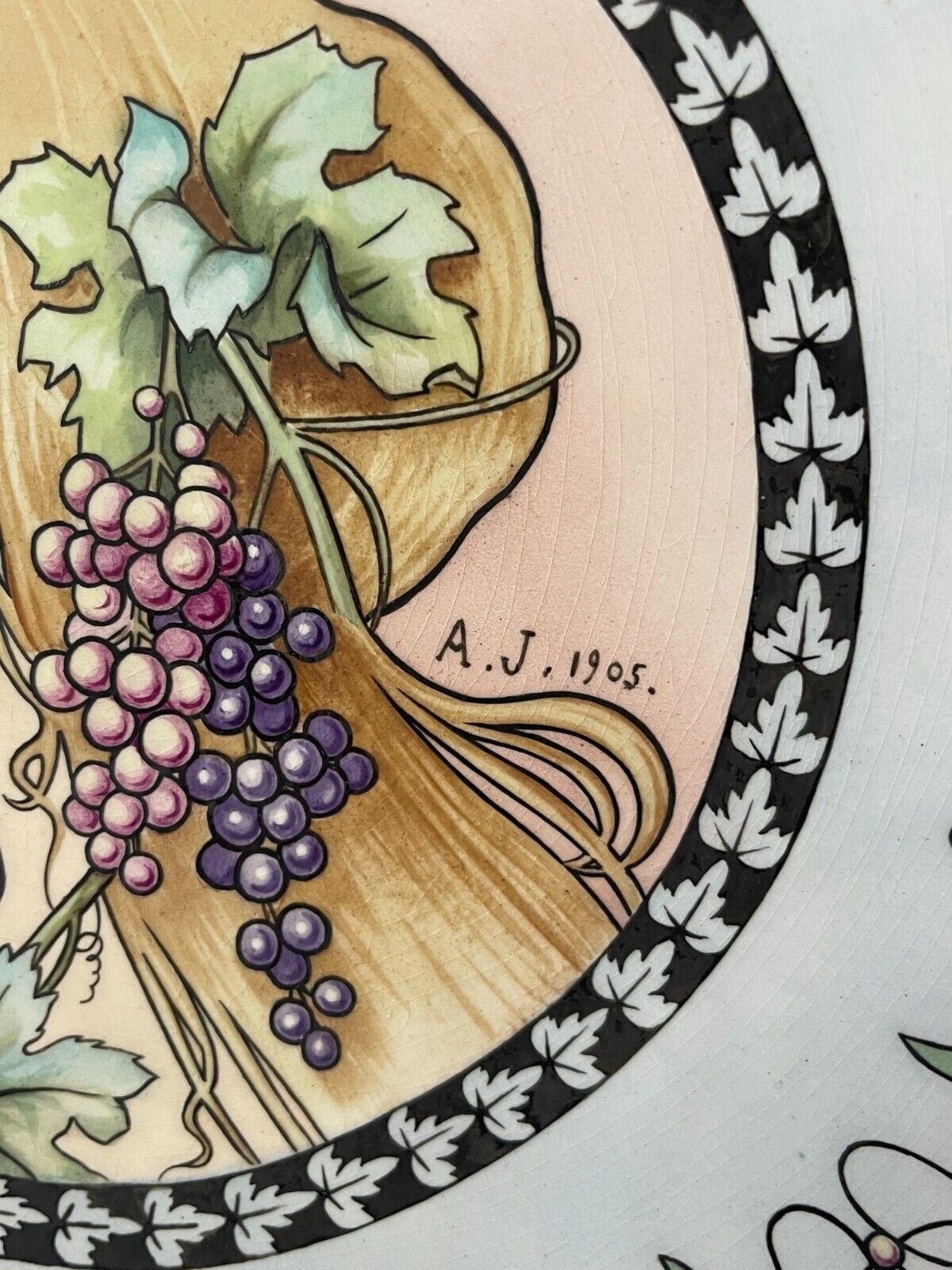 Chinese Art Nouveau Plate after Henri Privat Livemont 1905 Woman Grapes – Image 2