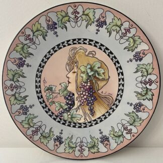 Chinese Art Nouveau Plate after Henri Privat Livemont 1905 Woman Grapes