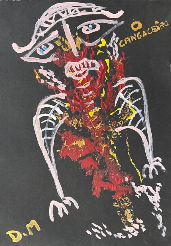 Art vaudou Brésil Cangaceiro acrylique monogramme D.M Vaudun voodoo Art brut