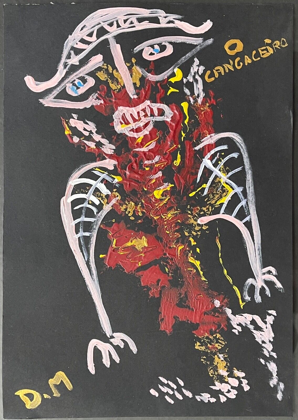 Art vaudou Brésil Cangaceiro acrylique monogramme D.M Vaudun voodoo Art brut – Image 2
