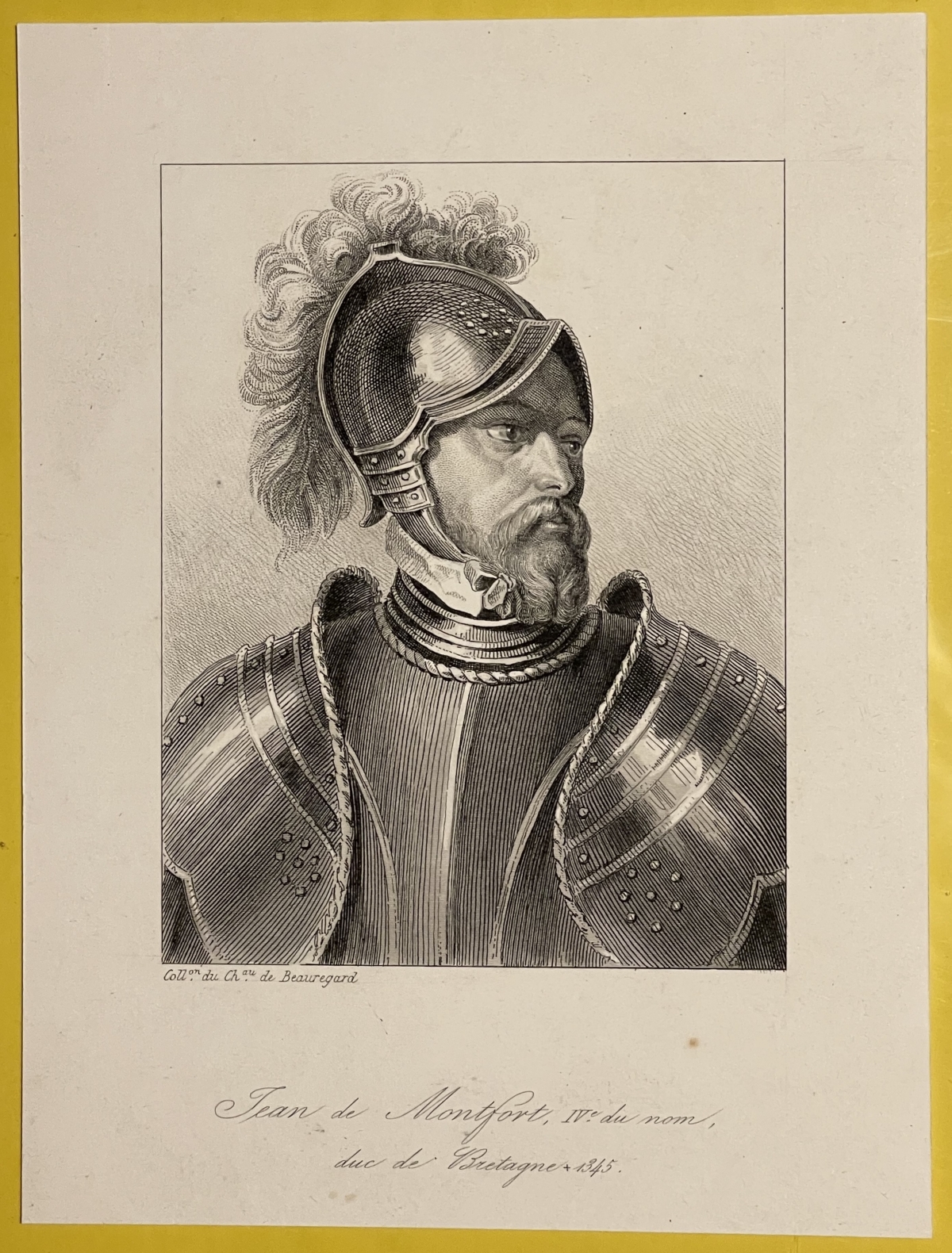 Jean de Montfort Duke of Brittany Portrait Engraving c1830 Medieval Armor Breton – Image 3