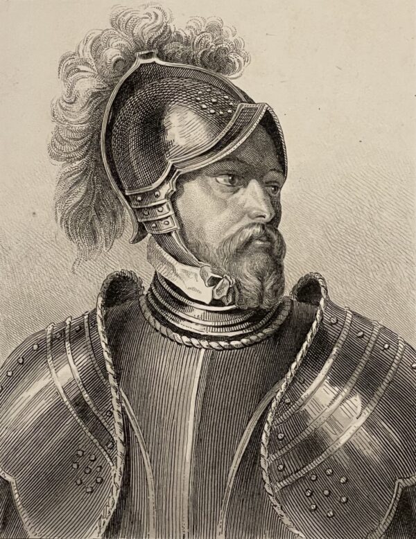 Jean de Montfort Duke of Brittany Portrait Engraving c1830 Medieval Armor Breton