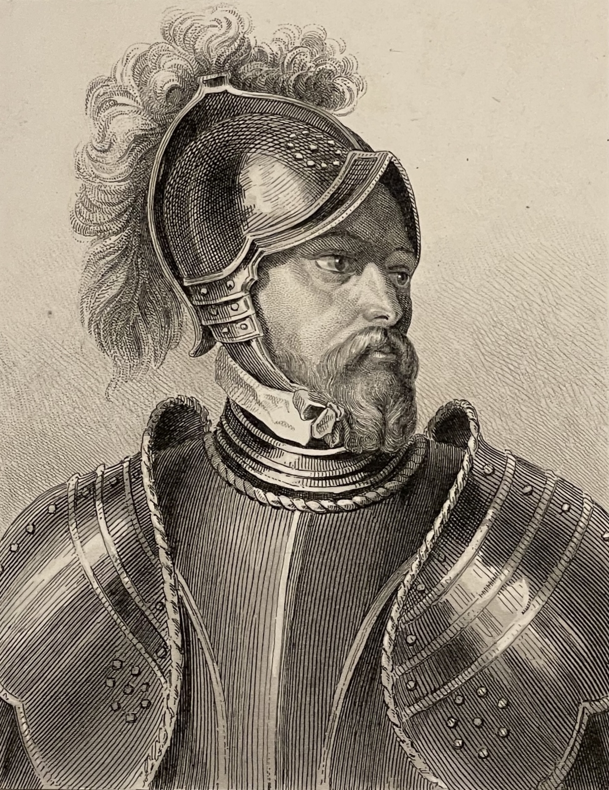Jean de Montfort Duke of Brittany Portrait Engraving c1830 Medieval Armor Breton