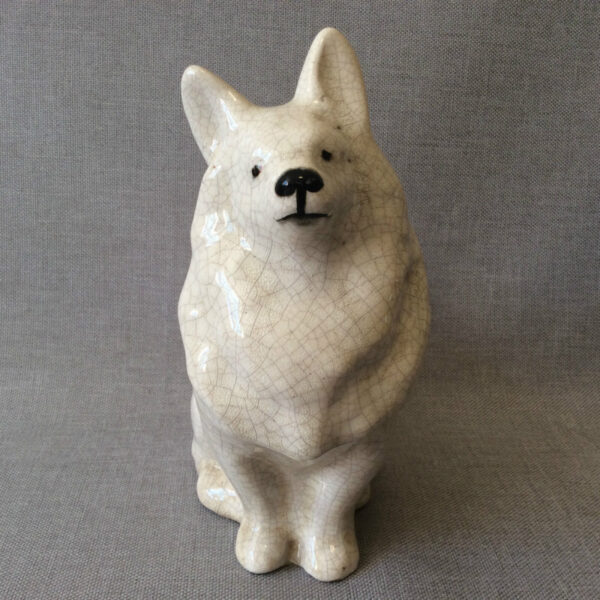 Antique Samoyed Dog Crackle Porcelain Russian Sled Dog Spitz Figurine Chien
