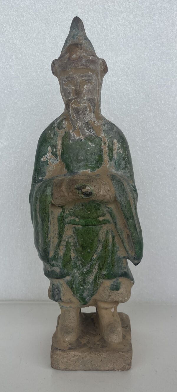 Chine dignitaire barbu céramique à glaçure verte époque Ming statue ancienne