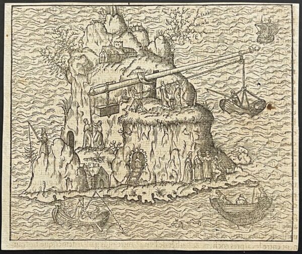 Crete 1560 André Thevet Original Woodcut Kalogeros Island Crane Maritime Scene