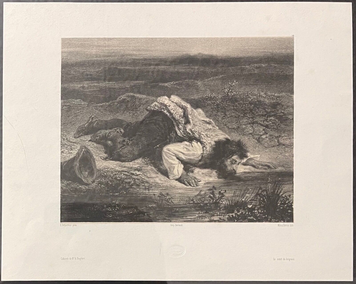 Eugène Delacroix La mort du brigand lithographie graveur Adolphe Mouilleron 1853 – Image 2