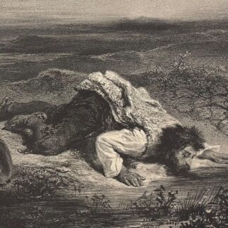 La Mort du brigand d’après Eugène Delacroix lithographie de 1853 par Mouilleron sur papier de Chine marouflé sur vélin
