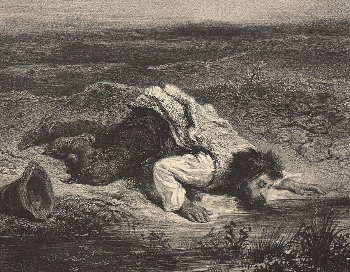 Eugène Delacroix La mort du brigand lithographie graveur Adolphe Mouilleron 1853