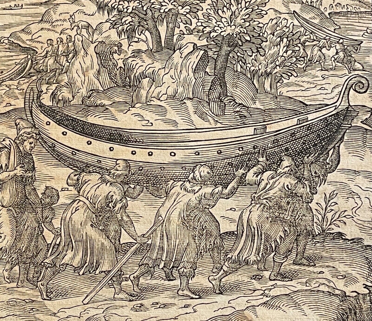 1575 André Thevet Original Woodcut Lapland Finland Sami Transporting Boat XVIth – Image 2