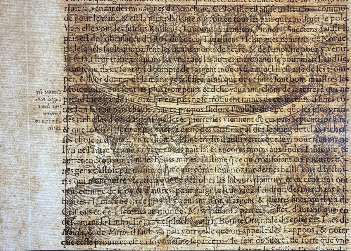 1575 André Thevet Original Woodcut Lapland Finland Sami Transporting Boat XVIth – Image 3