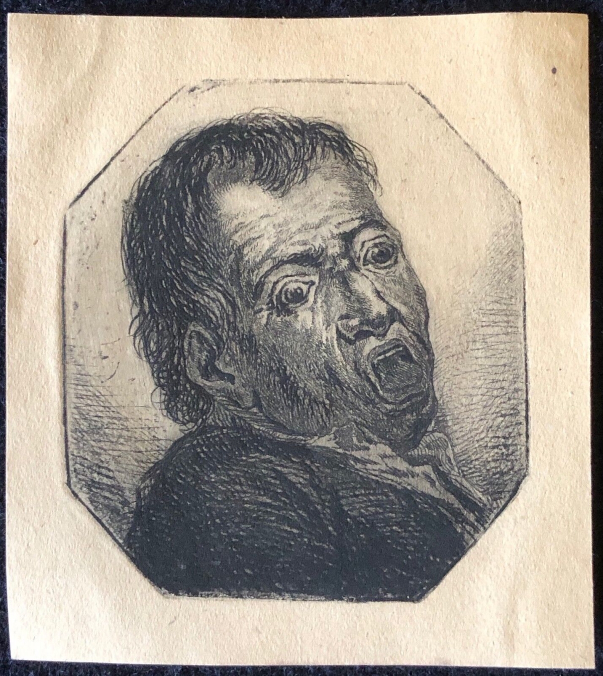 Rare miniature etching attributed Heinrich Nether c.1785 open mouth man Polska – Image 2
