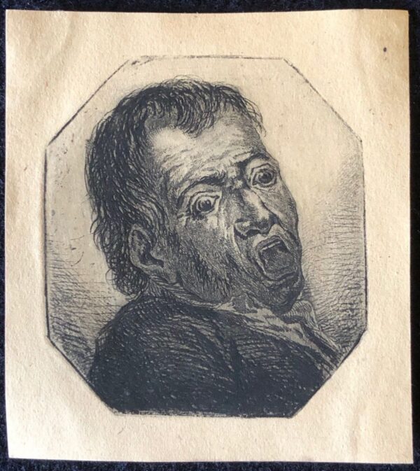 Rare miniature etching attributed Heinrich Nether c.1785 open mouth man Polska