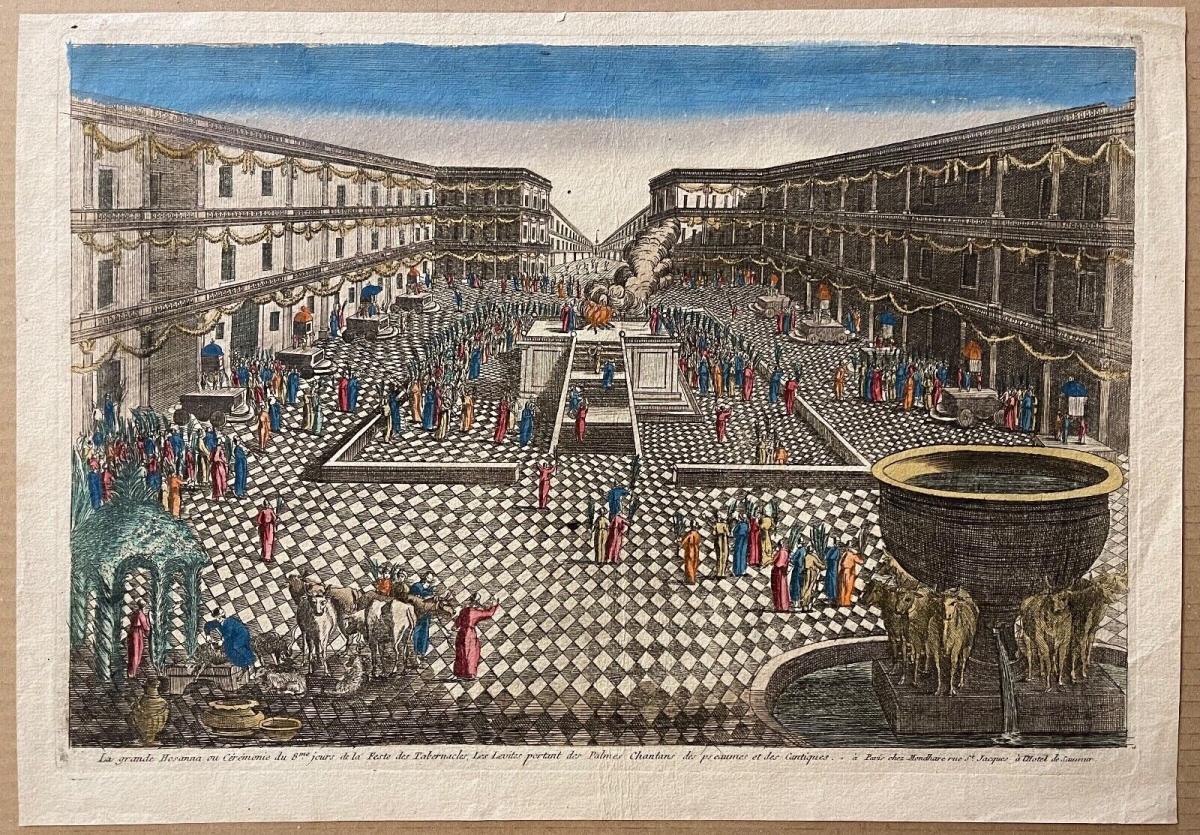 Jerusalem Great Hosanna Feast of Tabernacles Antique Engraving ca 1725 – Image 12