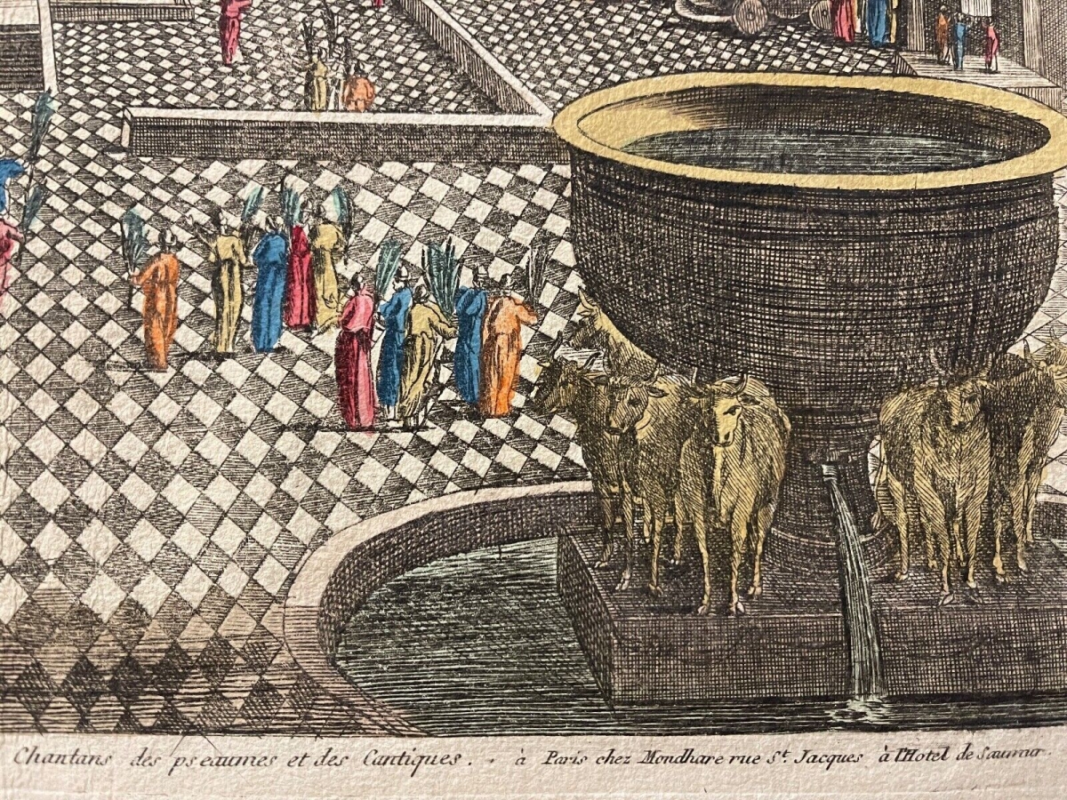 Jerusalem Great Hosanna Feast of Tabernacles Antique Engraving ca 1725 – Image 3