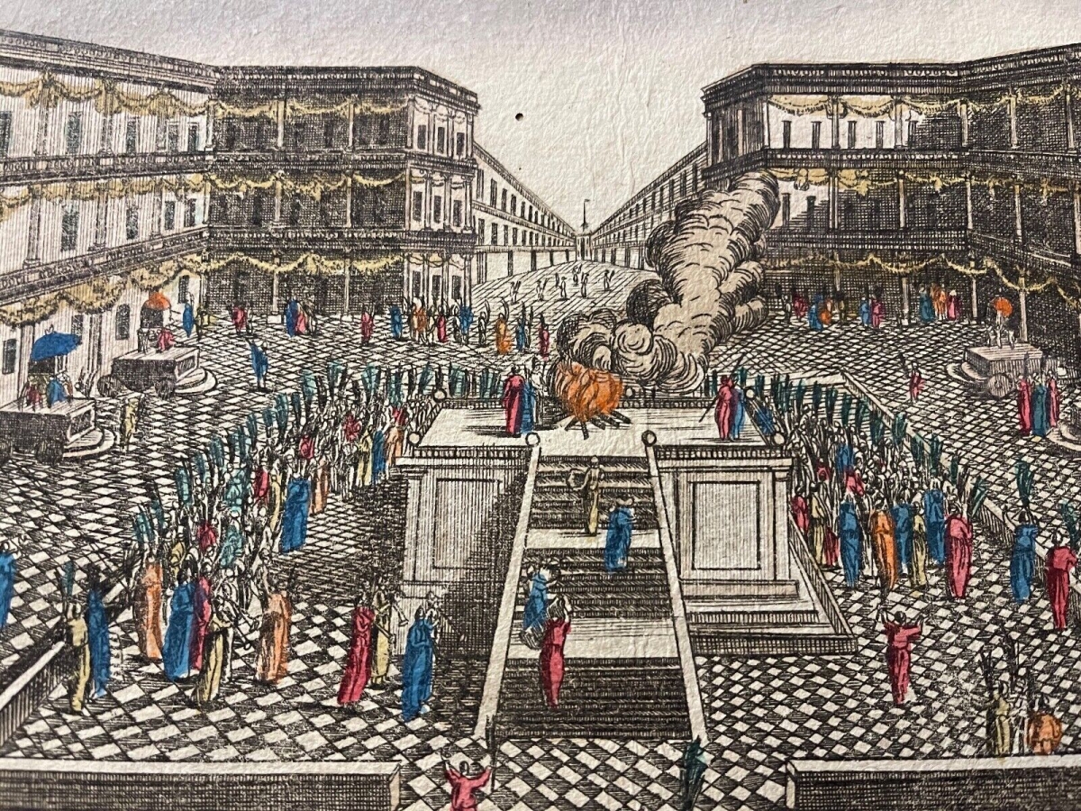 Jerusalem Great Hosanna Feast of Tabernacles Antique Engraving ca 1725 – Image 11