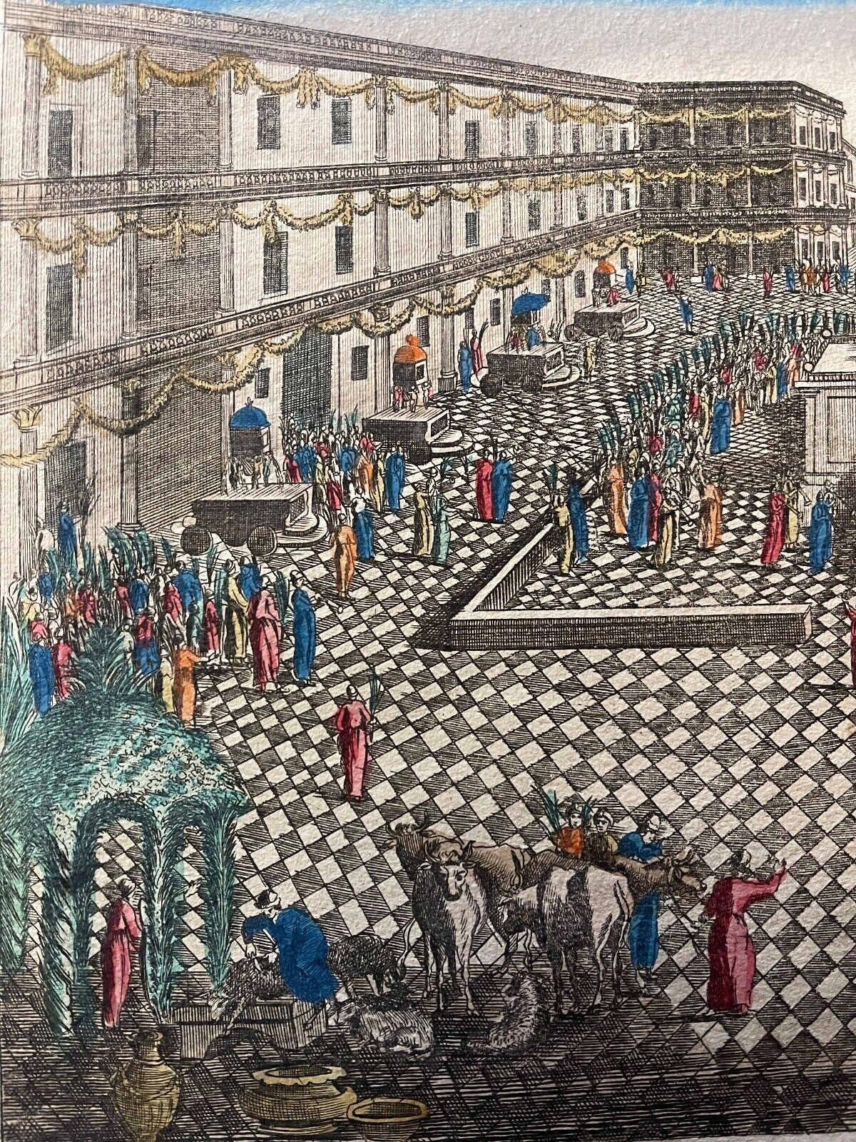 Jerusalem Great Hosanna Feast of Tabernacles Antique Engraving ca 1725 – Image 10