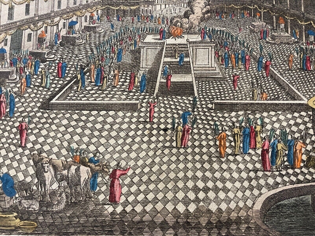 Jerusalem Great Hosanna Feast of Tabernacles Antique Engraving ca 1725 – Image 8