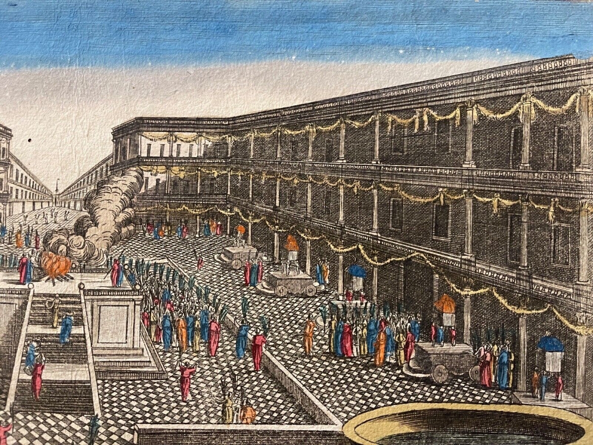 Jerusalem Great Hosanna Feast of Tabernacles Antique Engraving ca 1725 – Image 7