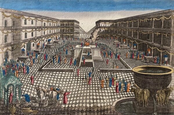 Jerusalem Great Hosanna Feast of Tabernacles Antique Engraving ca 1725