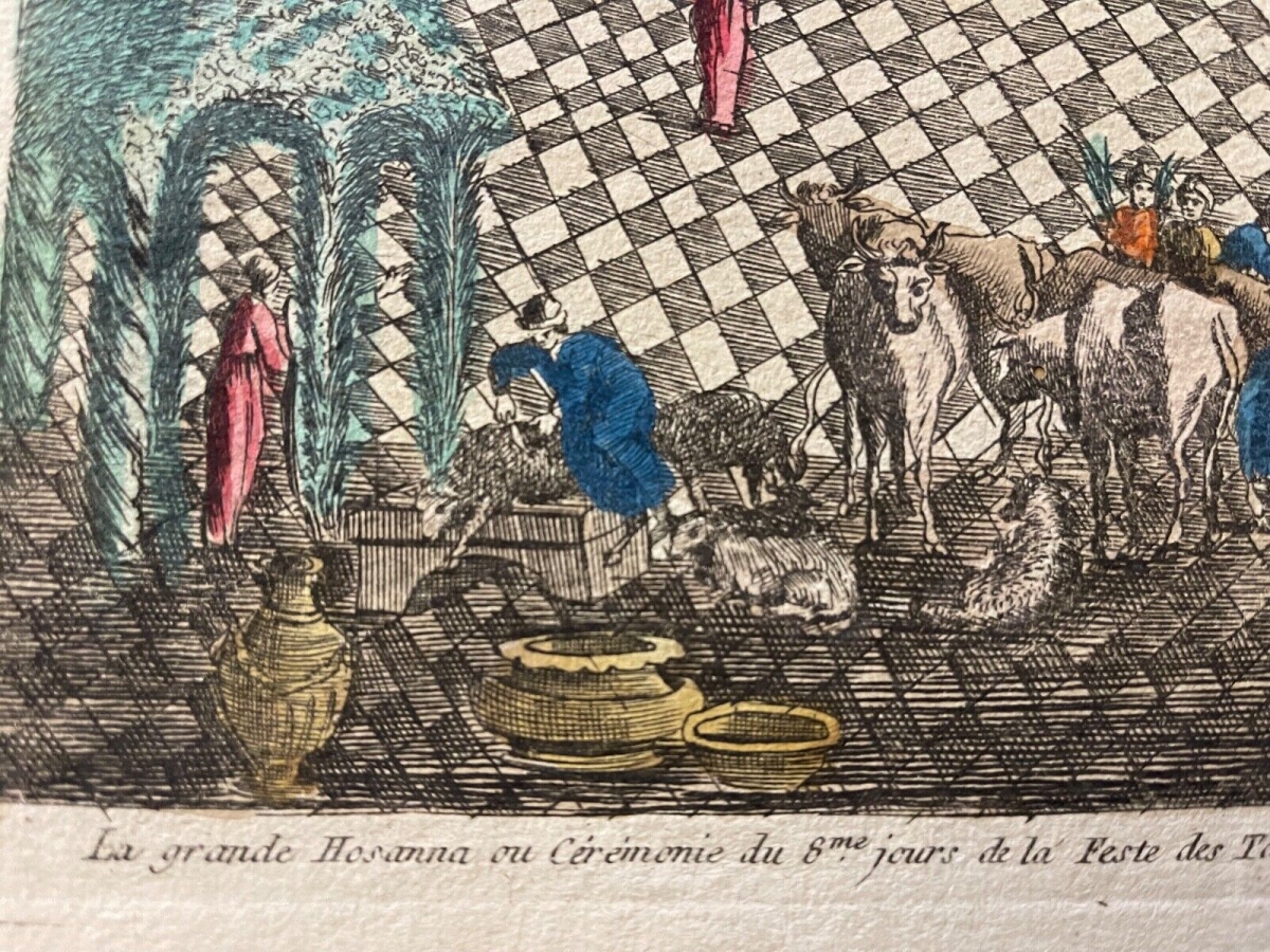 Jerusalem Great Hosanna Feast of Tabernacles Antique Engraving ca 1725 – Image 6