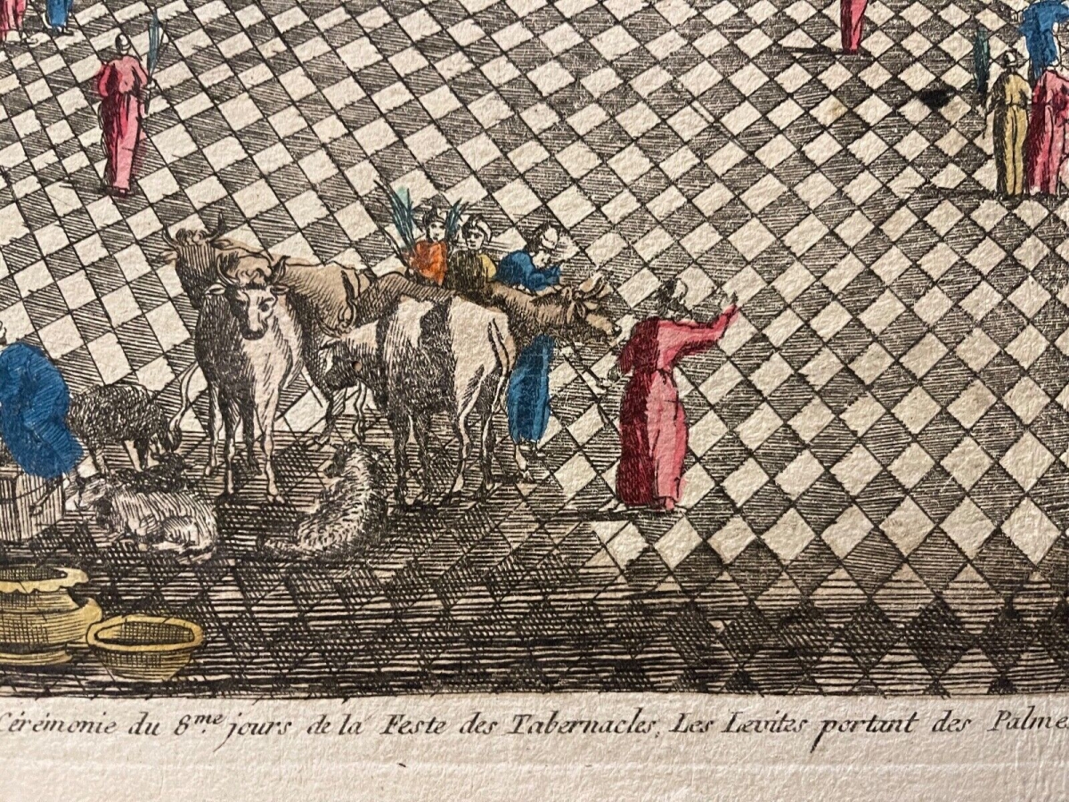 Jerusalem Great Hosanna Feast of Tabernacles Antique Engraving ca 1725 – Image 5
