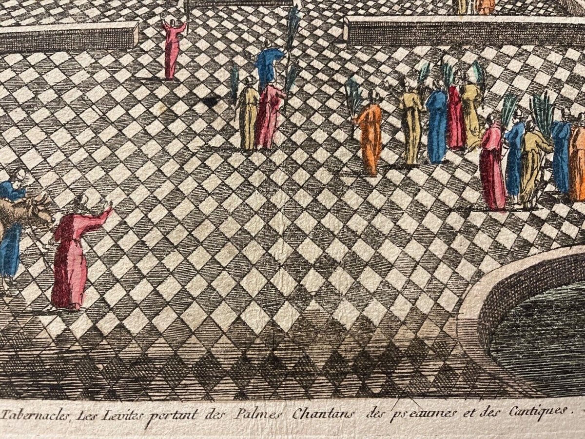 Jerusalem Great Hosanna Feast of Tabernacles Antique Engraving ca 1725 – Image 4