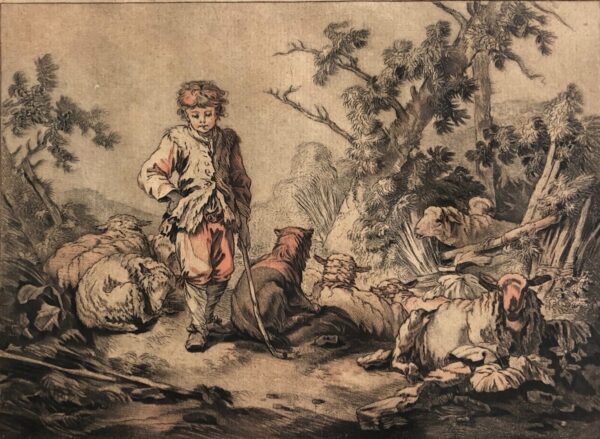 Jean-Baptiste Huet graveur Gilles Demarteau à la manière de crayon  XIXe jeune Berger