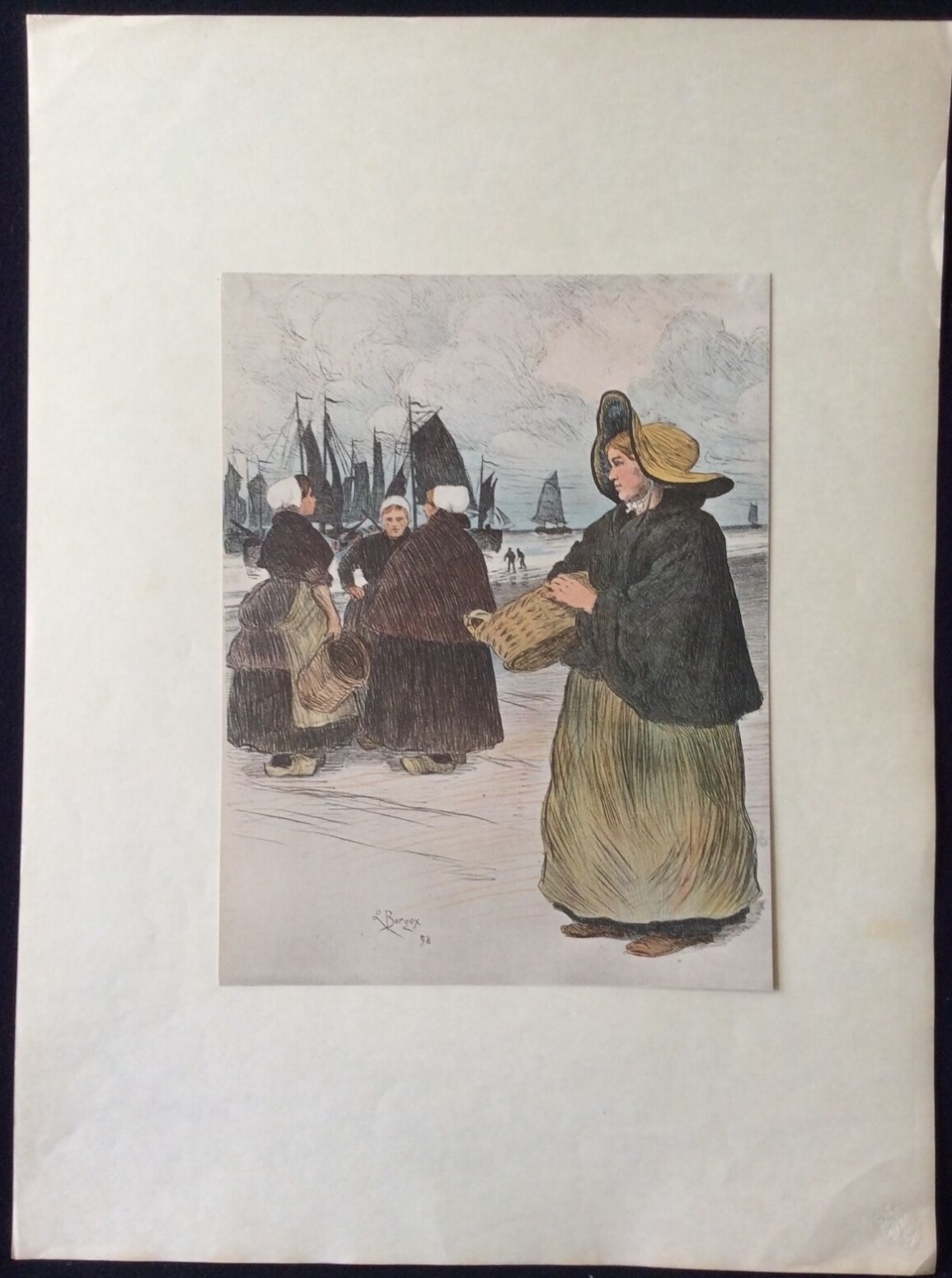 Louis Borgex Les Sardinières Lithographie Originale Couleurs Engraving 1898 – Image 2