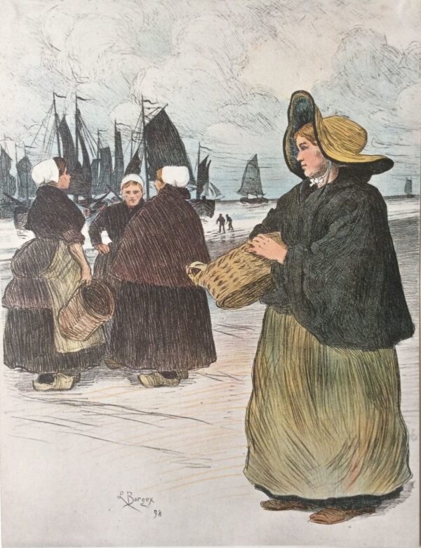 Louis Borgex Les Sardinières Lithographie Originale Couleurs Engraving 1898