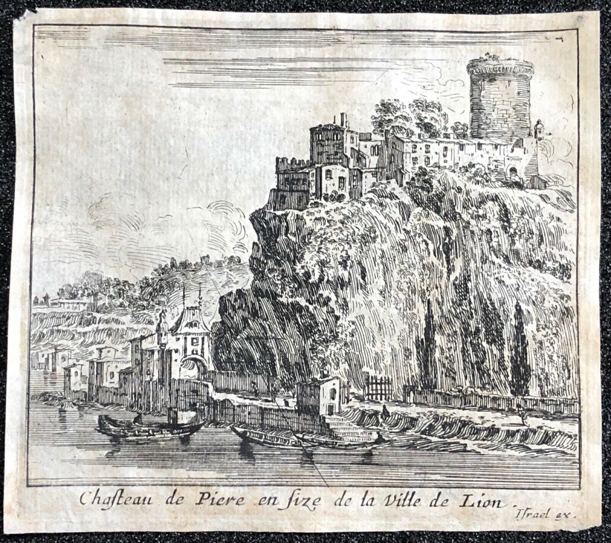 Israel Silvestre old Lyon Pierre Scize Castle Rare 1650 Antique French Engraving – Image 2