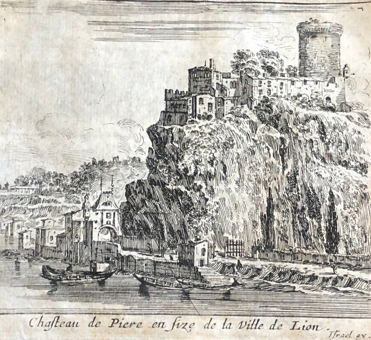 Israel Silvestre old Lyon Pierre Scize Castle Rare 1650 Antique French Engraving – Image 3