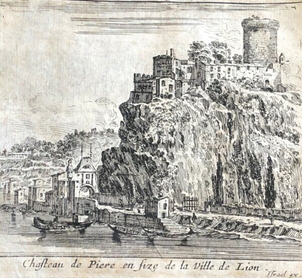 Israel Silvestre old Lyon Pierre Scize Castle Rare 1650 Antique French Engraving