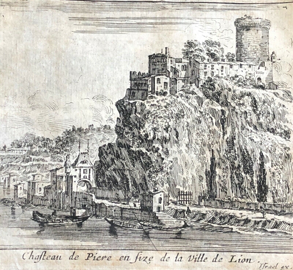 Israel Silvestre old Lyon Pierre Scize Castle Rare 1650 Antique French Engraving