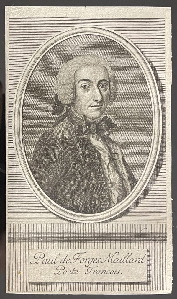 Paul Des Forges Maillard 1669-1772 poète français Bretagne Engraving 1743