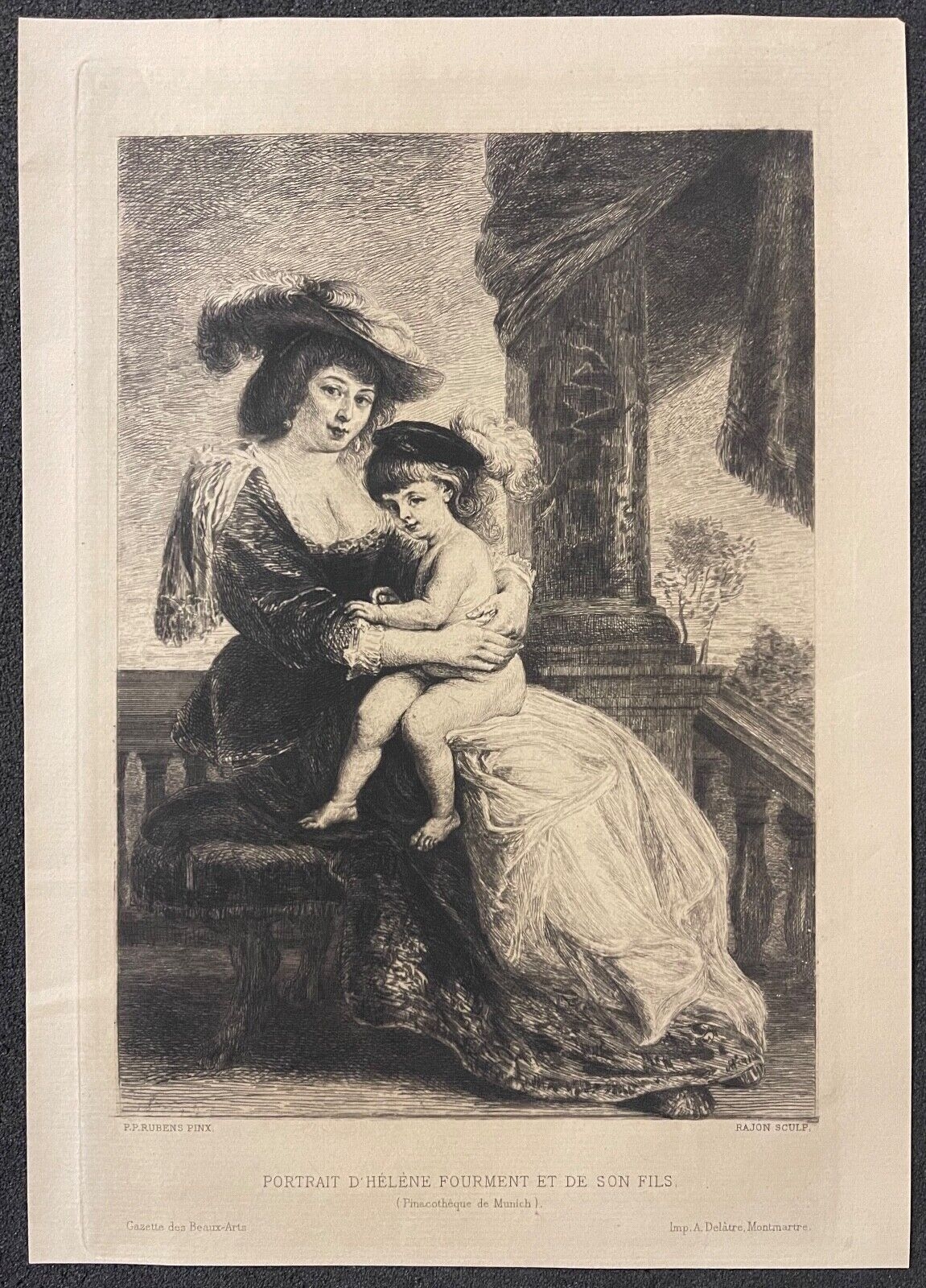 Peter Paul Rubens 1577-1640 Hélène Fourment et son fils Rajon Enraving c 1882 – Image 2
