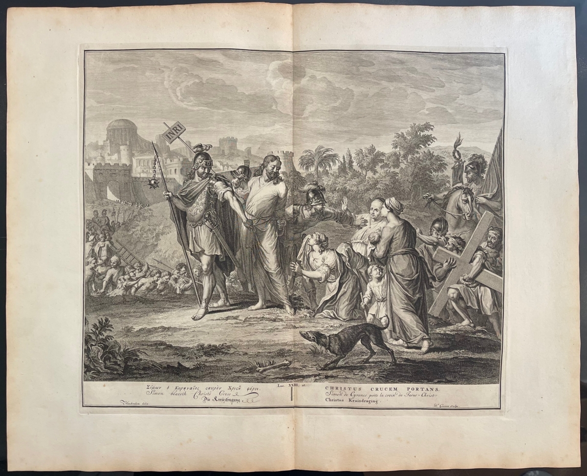 Portement de Croix Houbraken Engraving originale 1728 Passion du Christ Jésus – Image 4