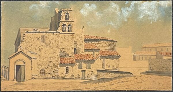 Marseille Vieille Major Église Romane Ancienne vers 1840 French watercolor