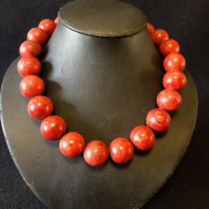 Vintage Red Sea Bamboo Bead Necklace Large Beads Statement Jewelry