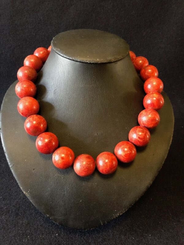 Vintage Red Sea Bamboo Bead Necklace Large Beads Statement Jewelry