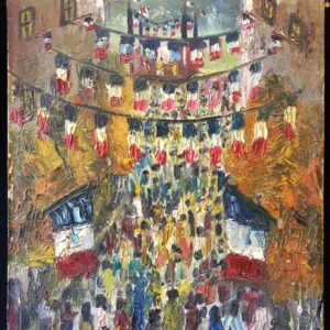 French Riviera Saint-Tropez Bastille Day Oil Painting Impasto XXth Century