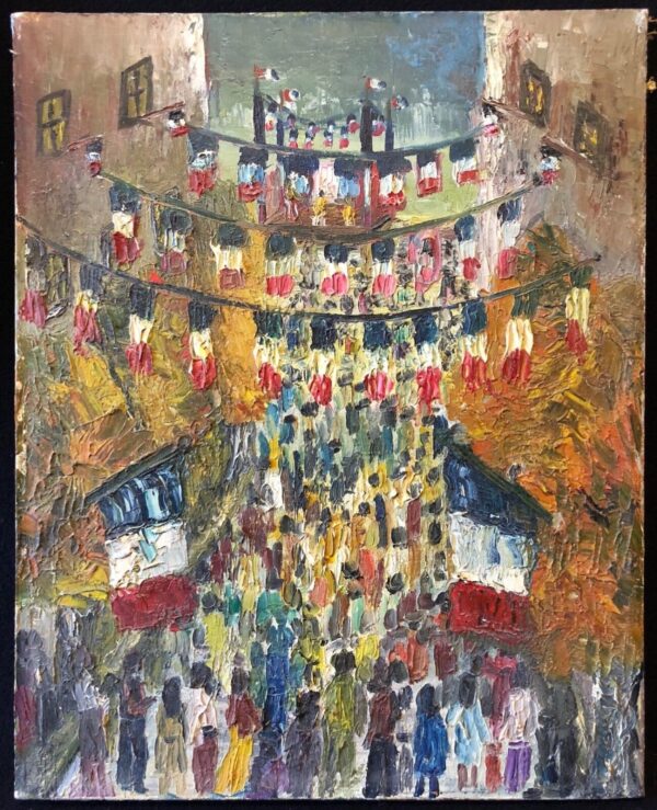 French Riviera Saint-Tropez Bastille Day Oil Painting Impasto XXth Century