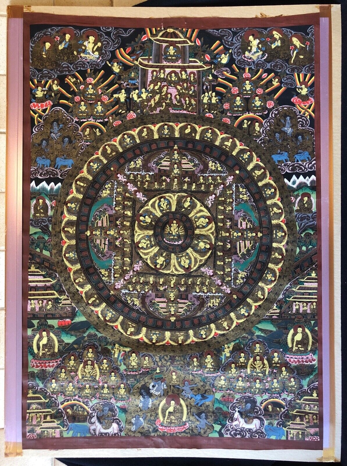 Large Tibetan Buddhist Thangka Wheel Of Life Dharma Mandala Painting Nepal Tibet – Image 11