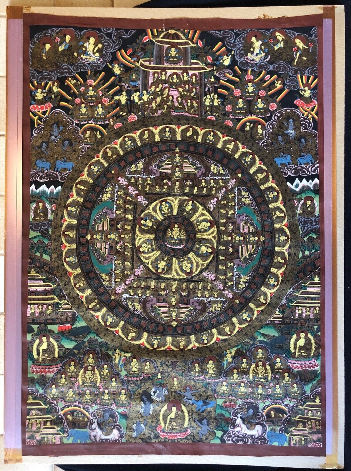 Large Tibetan Buddhist Thangka Wheel Of Life Dharma Mandala Painting Nepal Tibet – Image 9
